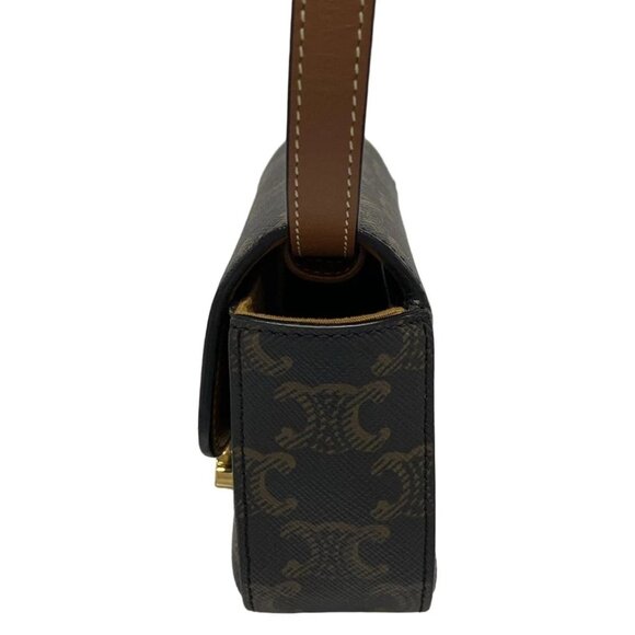 CELINE Triomphe Canvas/Mini Triomphe Tan (Dark Brown) Brown) PVC 1239-032625 - Picture 3 of 14